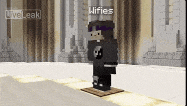a minecraft character is standing on a wooden platform in a building .