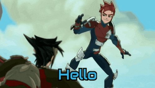 a cartoon character is saying hello to another cartoon character