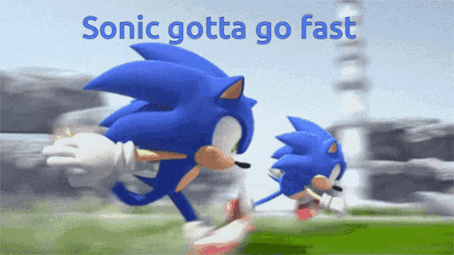 a cartoon of sonic the hedgehog running with the words sonic gotta go fast