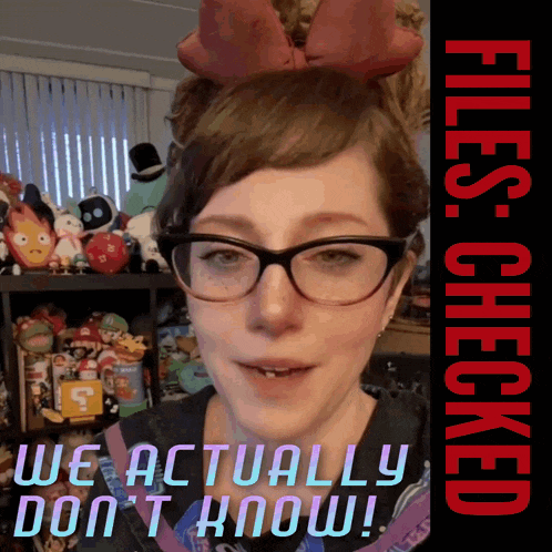 a woman wearing glasses and a bow on her head says " we actually don 't know "