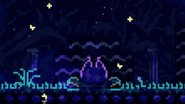 a pixel art of a purple and blue background with the letters c and j