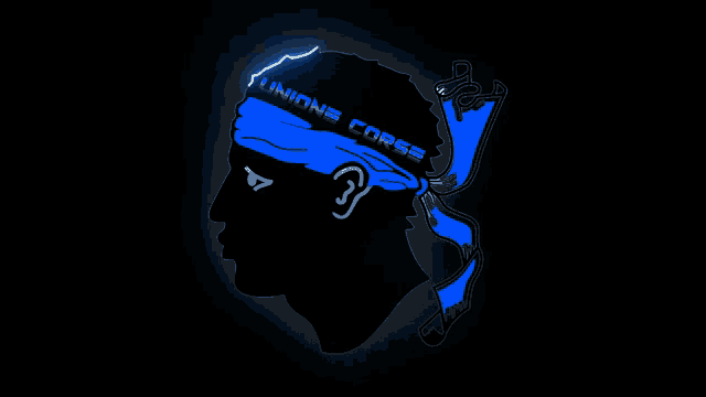 a drawing of a man 's head with a blue headband that says unione corse