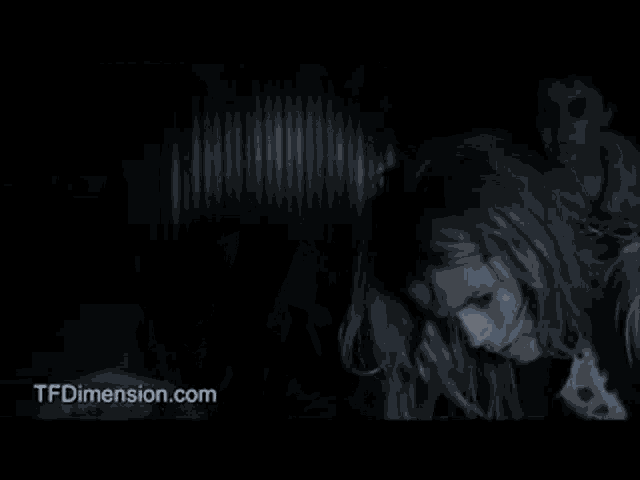 a woman is screaming in the dark with tfdimension.com written on the bottom