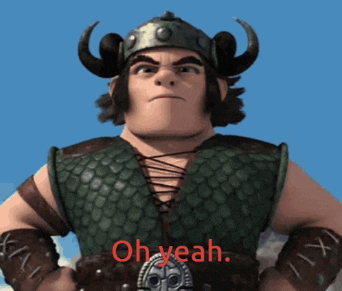 a cartoon character is wearing a helmet and says oh yeah