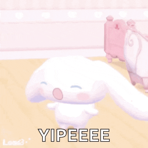 a cartoon character is standing on a wooden floor next to a bed and a pink dresser .