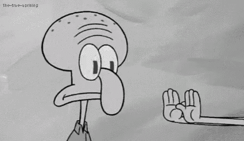squidward from spongebob squarepants is giving a high five with his hands .