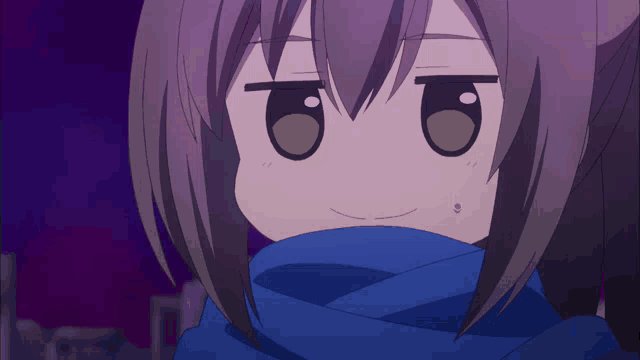 a cartoon girl with a blue scarf around her neck is smiling