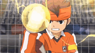 a cartoon character is holding a soccer ball with lightning coming out of his head .