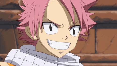 a close up of a cartoon character with pink hair and white eyes