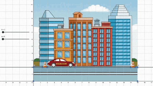 a cartoon drawing of a city with a car that says cafe escola