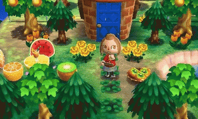 a cartoon character is standing in front of a blue door in a video game