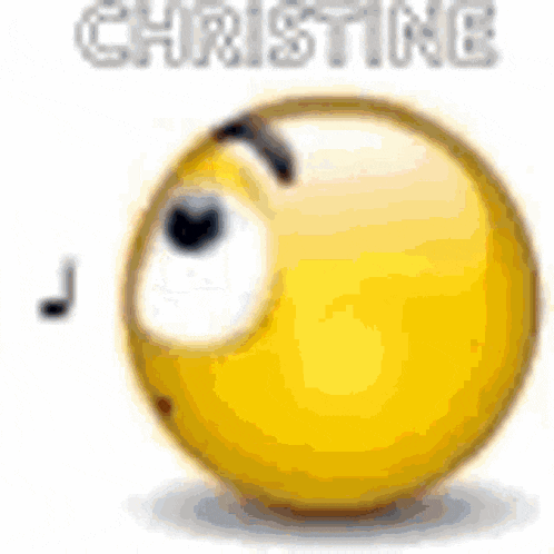 a yellow smiley face with the name christine written on it
