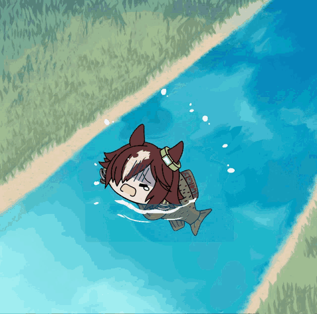 a cartoon of a horse swimming in the water