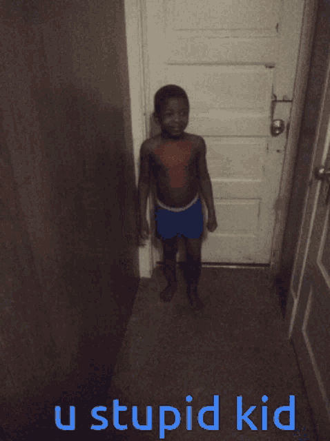 a blurred image of a child with the words u stupid kid written in blue