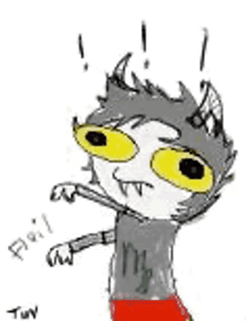 a drawing of a cat with yellow eyes wearing a shirt with the letter m on it .