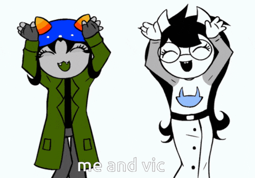 a cartoon drawing of a cat and a girl with the words me and vic written below them