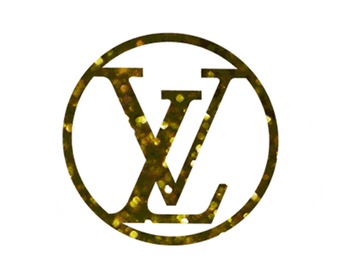a gold louis vuitton logo with a circle in the middle