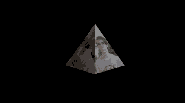 a pyramid with a picture of a young man in the middle