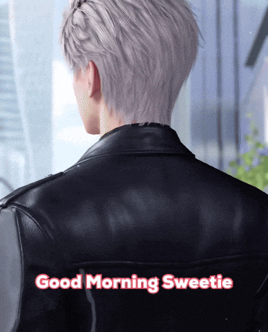 a man wearing a black leather jacket says " good morning sweetie "