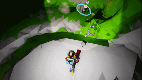 a cartoon character is flying through a green and white area