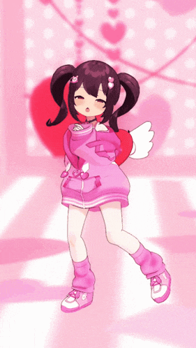 a girl with pigtails is holding a red heart