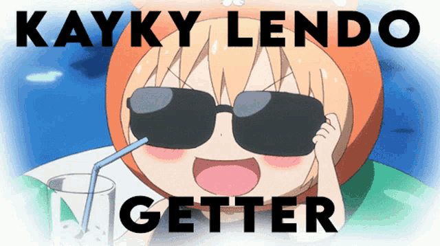 a picture of a girl wearing sunglasses with the words kayky lendo getter below her
