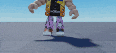 a cartoon character with hello kitty pants and a yellow vest