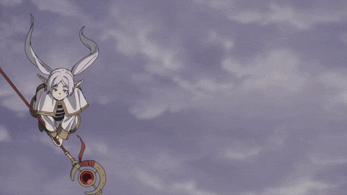 a girl with a spear is standing in front of a circle that says ' i 'm sorry ' on it