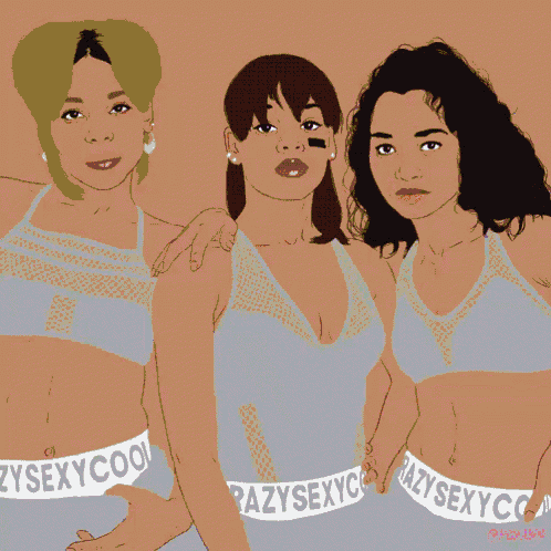 a drawing of three women with zysexycool written on their waistbands