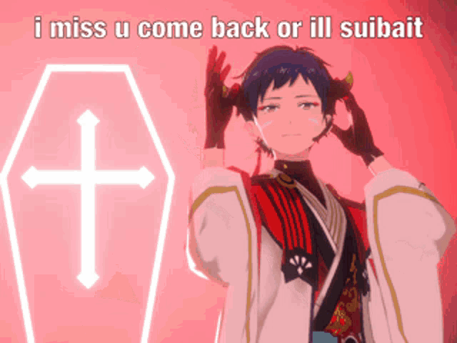 a coffin with a cross on it and the words i miss u come back or ill suibait on the bottom