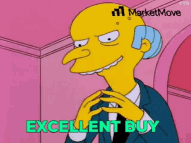 a cartoon character says excellent buy in green text