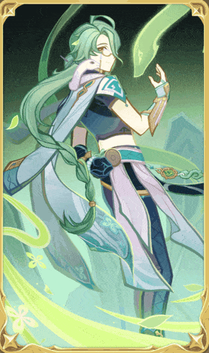 a drawing of a person with long green hair and a snake around their neck