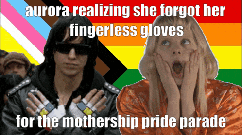 a poster that says aurora realizing she forgot her fingerless gloves