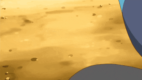 a cartoon character is walking on a sandy beach