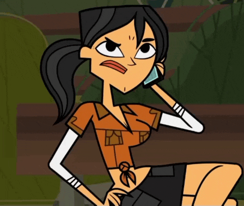 a cartoon girl is talking on a cell phone and making an angry face