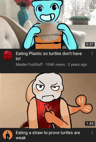 a cartoon of a man eating a straw with the caption eating plastic so turtles do n't have to