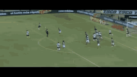 a soccer game is being played in front of a banner that says venier pinturas
