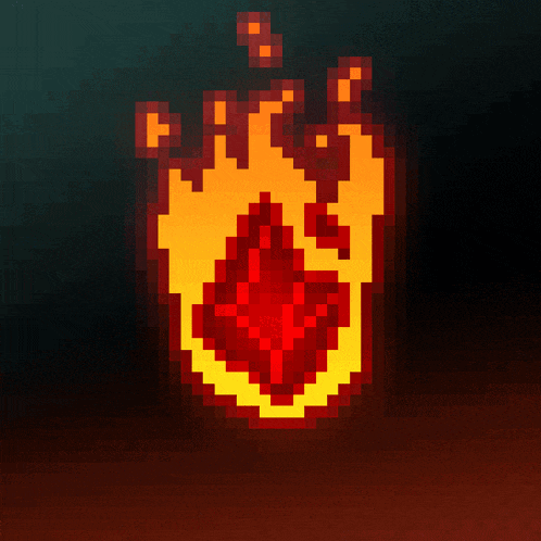 a pixel art of a flame with a cross in the center