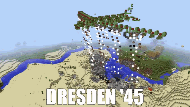 a picture of a minecraft world with dresden 45 on the bottom