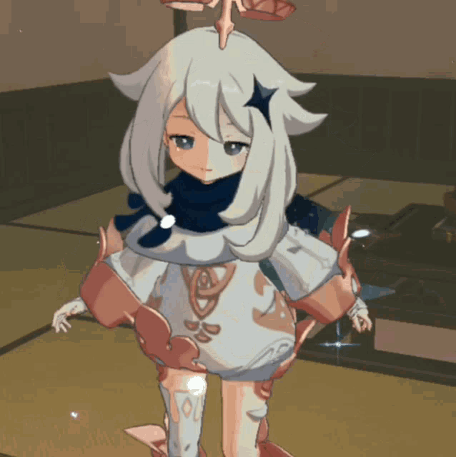 a drawing of a girl with white hair and a star on her head
