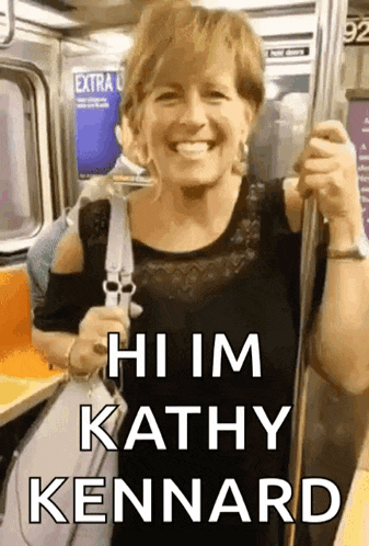 a woman is riding a subway train and says hi im kathy kennard .