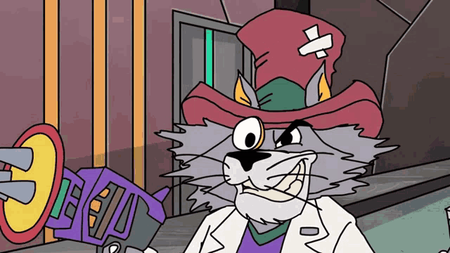 a cartoon drawing of a cat wearing a top hat