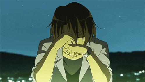 a cartoon of a man covering his face with his hand