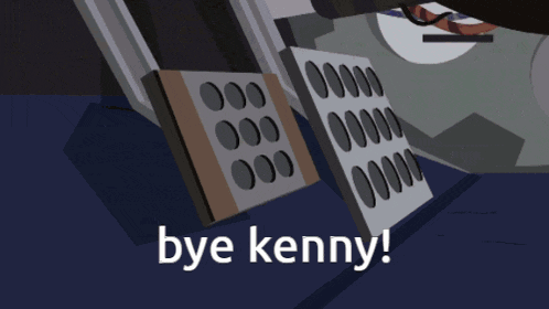 a cartoon character says bye kenny in front of a door