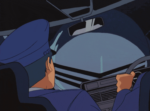 a man in a blue hat is sitting in a car