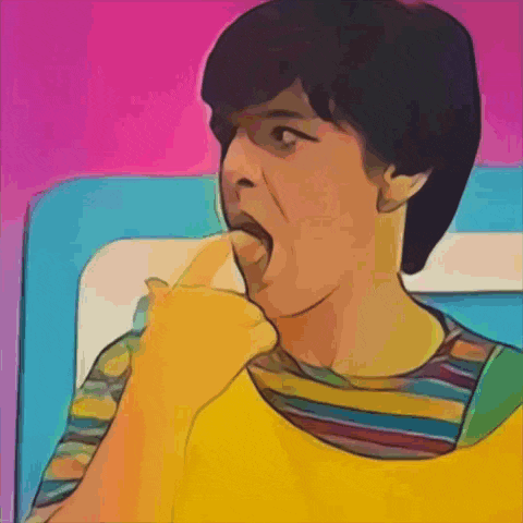 a cartoon drawing of a man licking another man 's finger