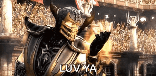 a video game character with the words luv ya written on the bottom