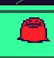 a pixel art of a red jelly monster on a green background .