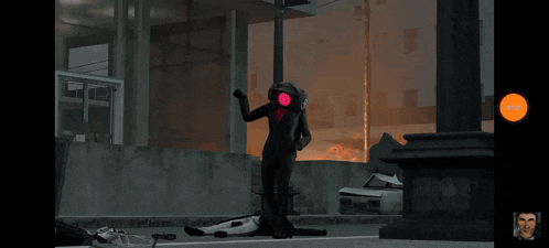 a screenshot of a video game shows a cartoon character with a gas mask on