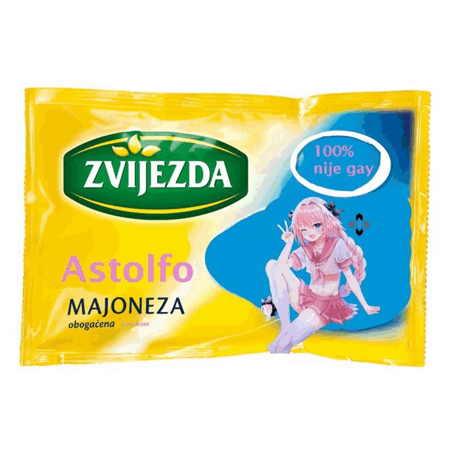 a packet of zvrijezda astolfo majoneza with a girl on it